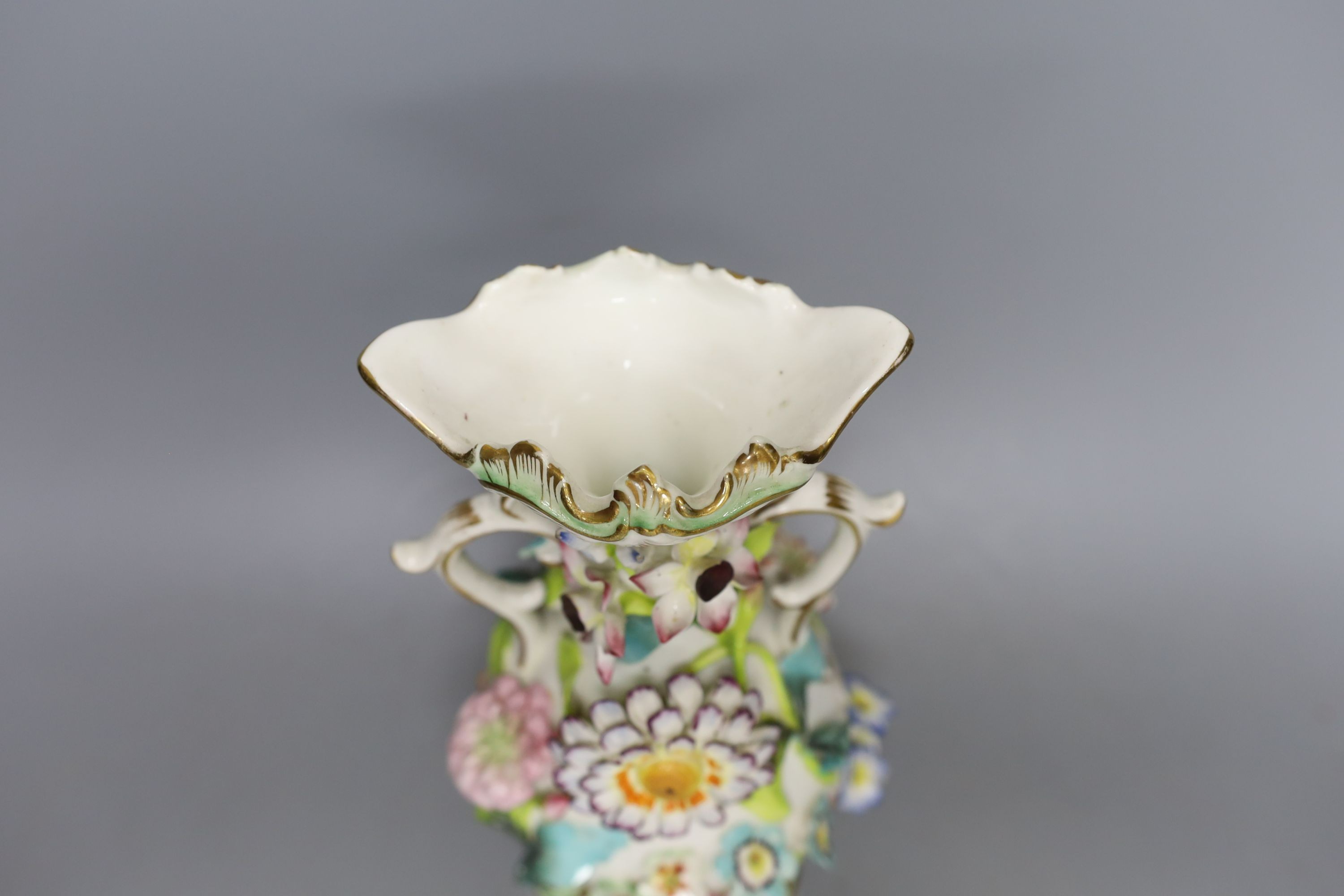 An English porcelain flower encrusted vase in Rockingham style c.1830 - 23cm high